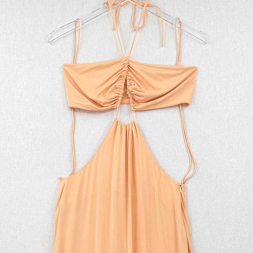 ROSETTA GETTY Ruched Cutout Maxi Dress Women 10 Peach Orange Gown Party Cocktail - Picture 9 of 16